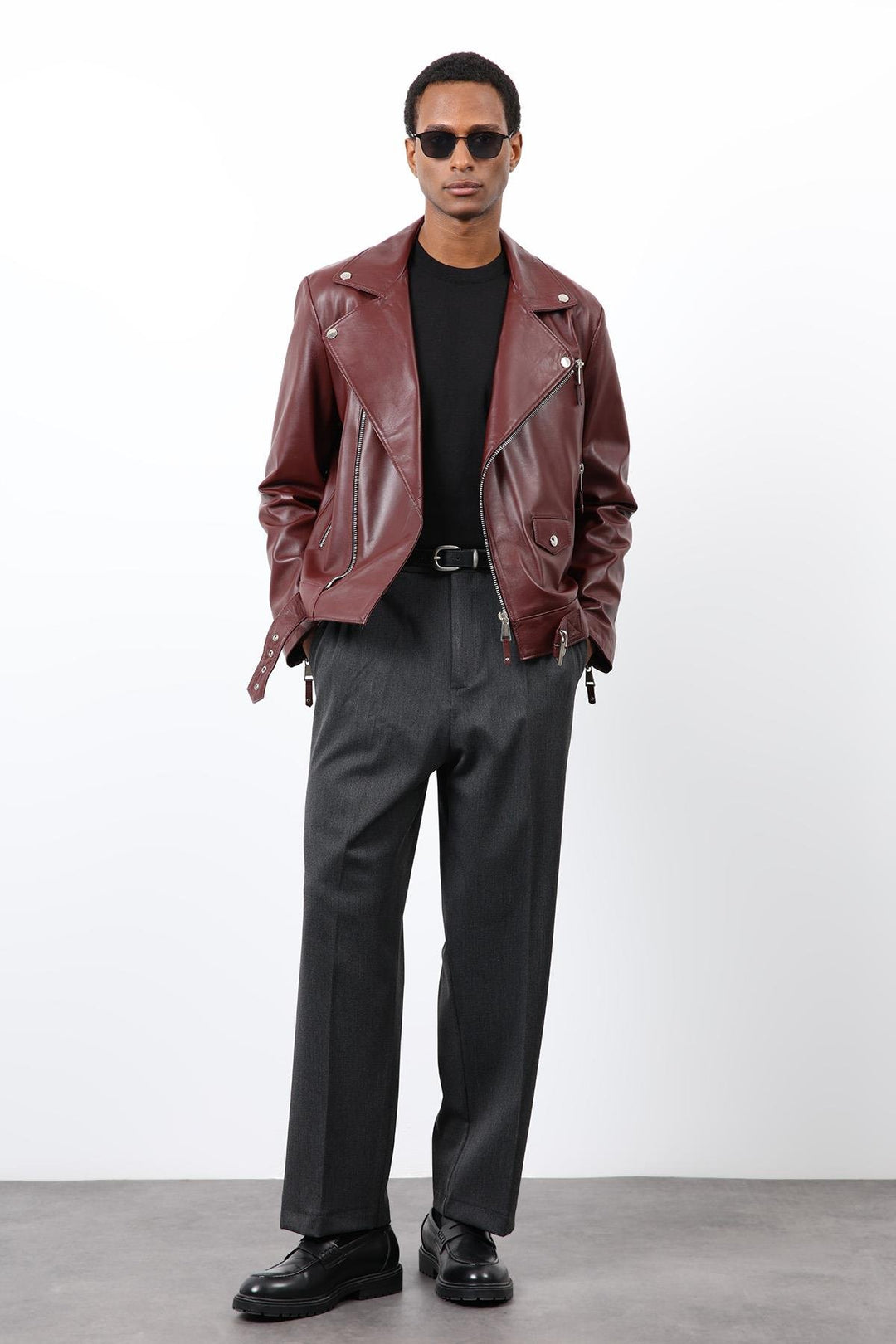 ANT Antioch Bordo 100% Deri Biker Ceket - Schiedam