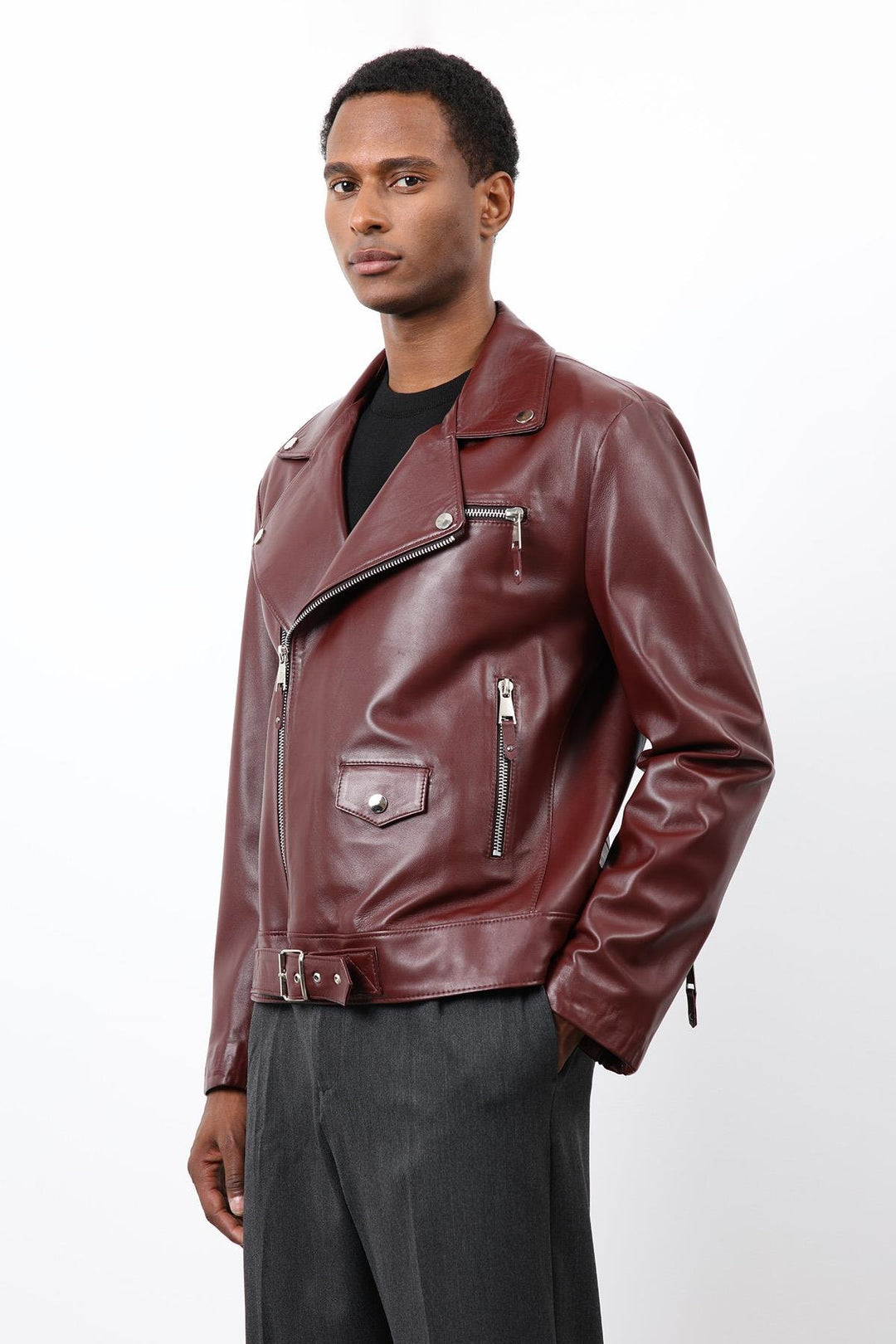 ANT Antioch Bordo 100% Deri Biker Ceket - Schiedam