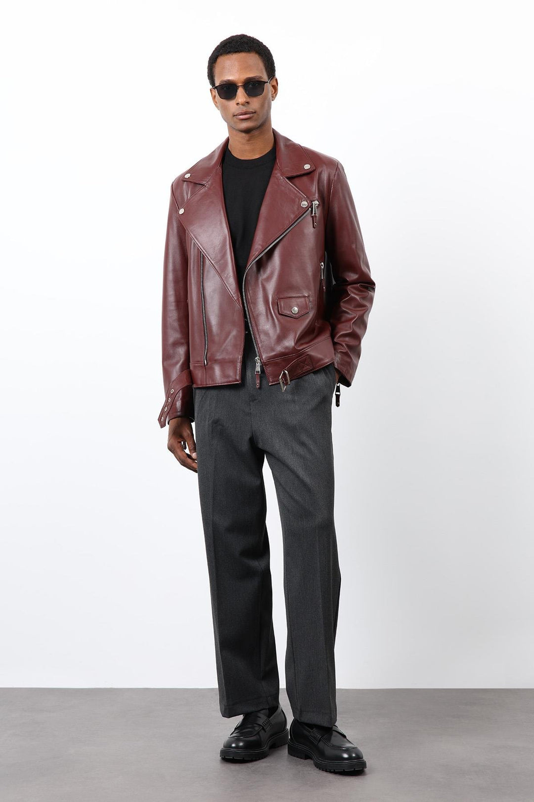 ANT Antioch Bordo 100% Deri Biker Ceket - Schiedam