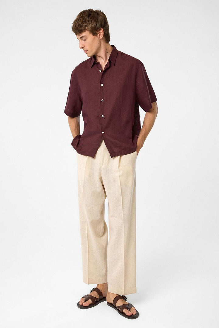 ANT Antioch Bordeaux 100% Linen Relaxed Fit Men's Shirt - Stains
