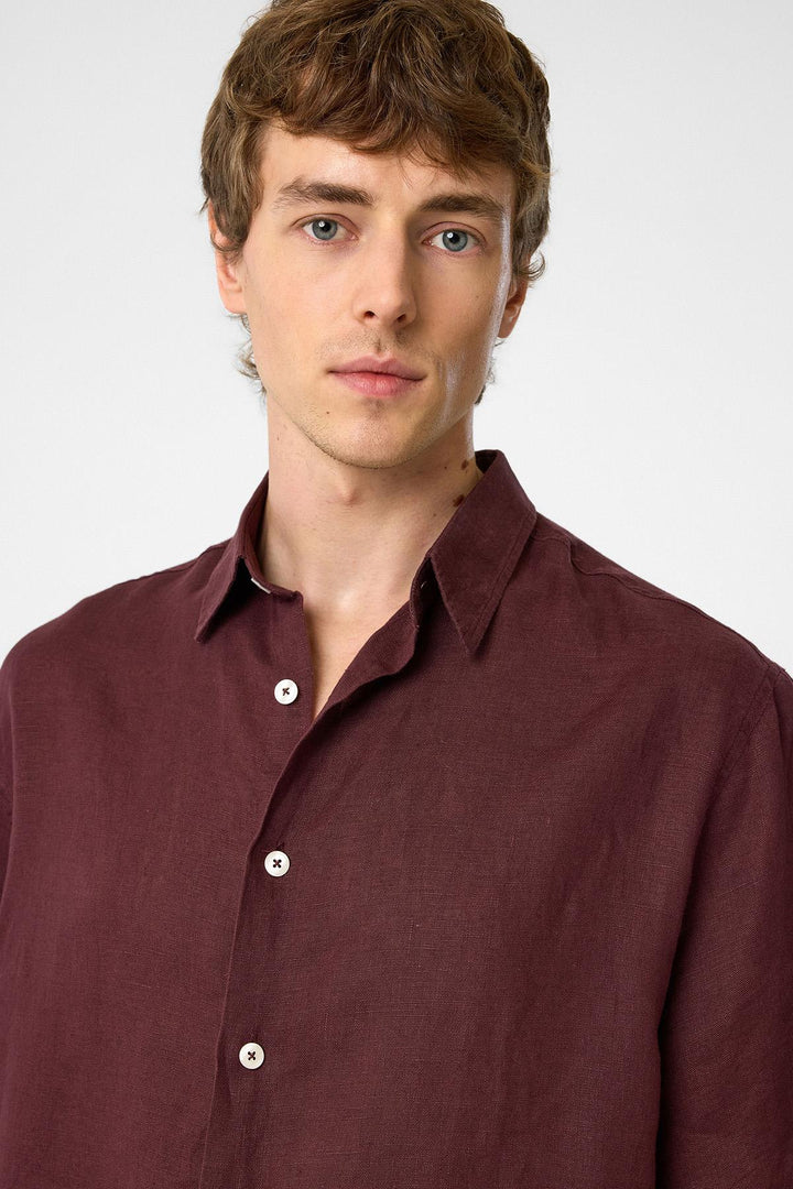 ANT Antioch Bordeaux 100% Linen Relaxed Fit Men's Shirt - Stains