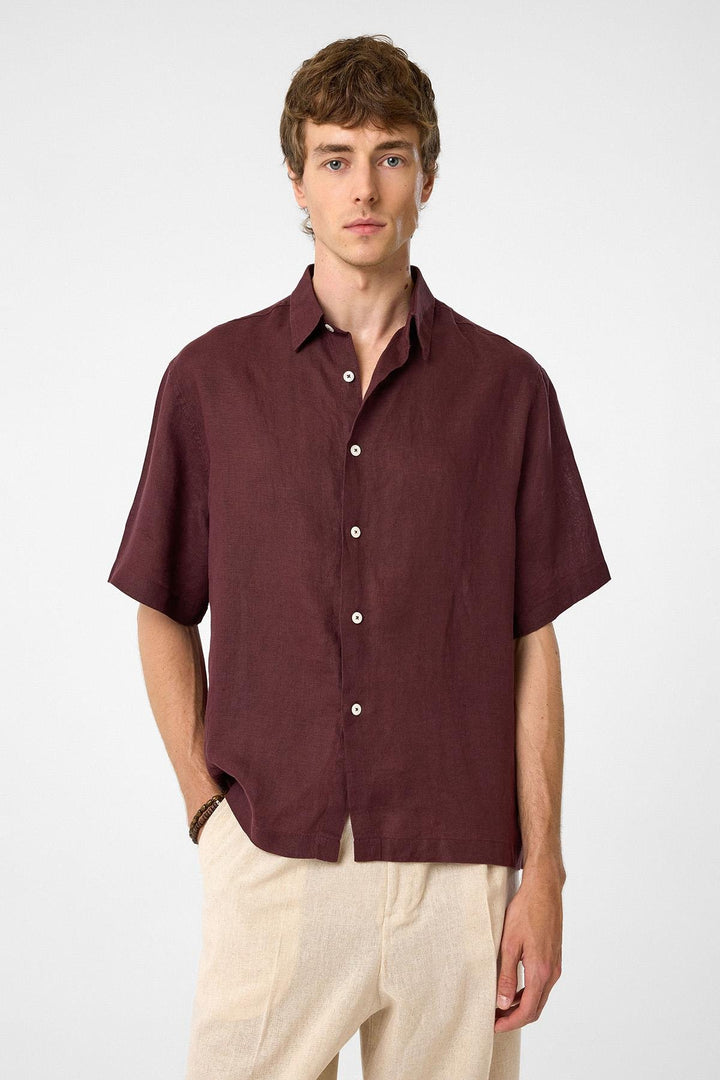 ANT Antioch Bordeaux 100% Linen Relaxed Fit Men's Shirt - Stains