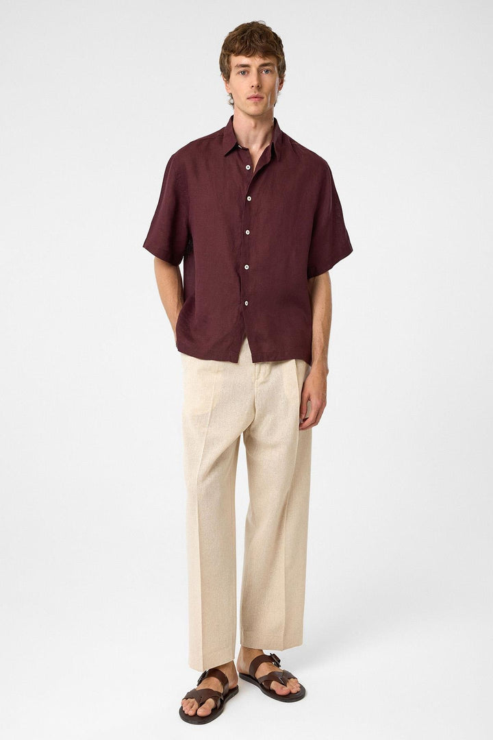 ANT Antioch Bordeaux 100% Linen Relaxed Fit Men's Shirt - Stains
