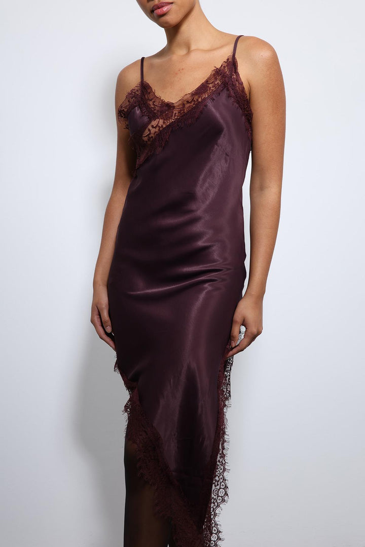 ANT Antioch Bordo Asimetrik Dantel Elbise - New Brunswick