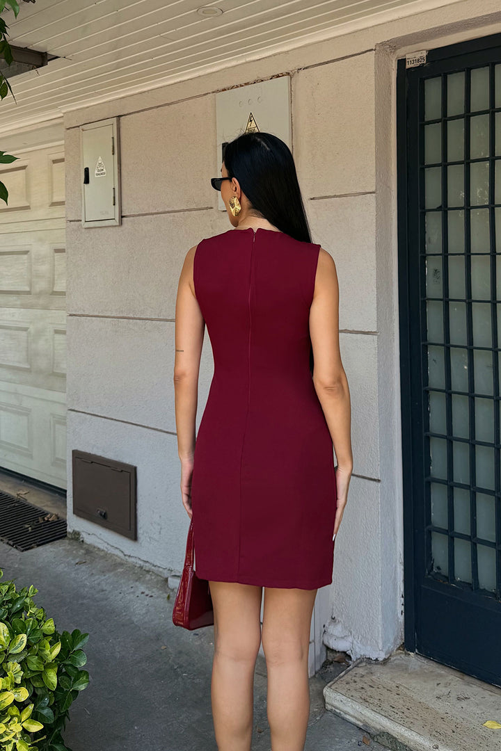 Burgundy Strappy Accessory Detailed Slit Mini Dress - Stralsund