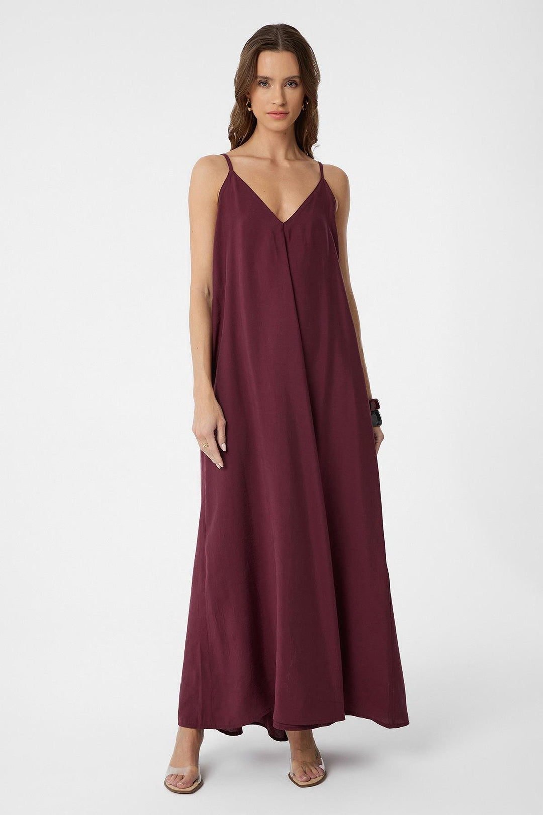 ANT Antioch Burgundy Strappy Modal Long Women's Dress - Campbell