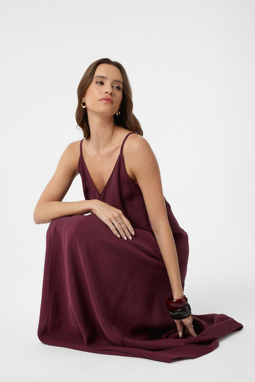 ANT Antioch Burgundy Strappy Modal Long Women's Dress - Campbell