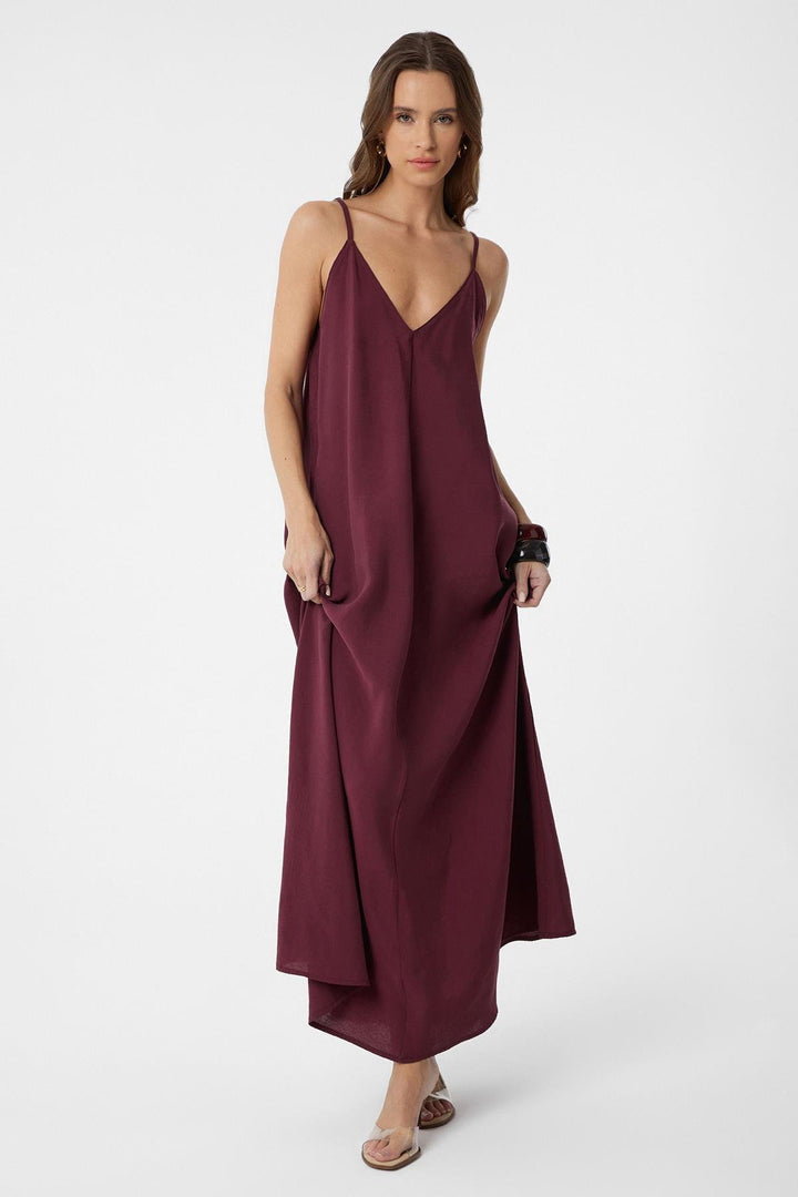 ANT Antioch Burgundy Strappy Modal Long Women's Dress - Campbell