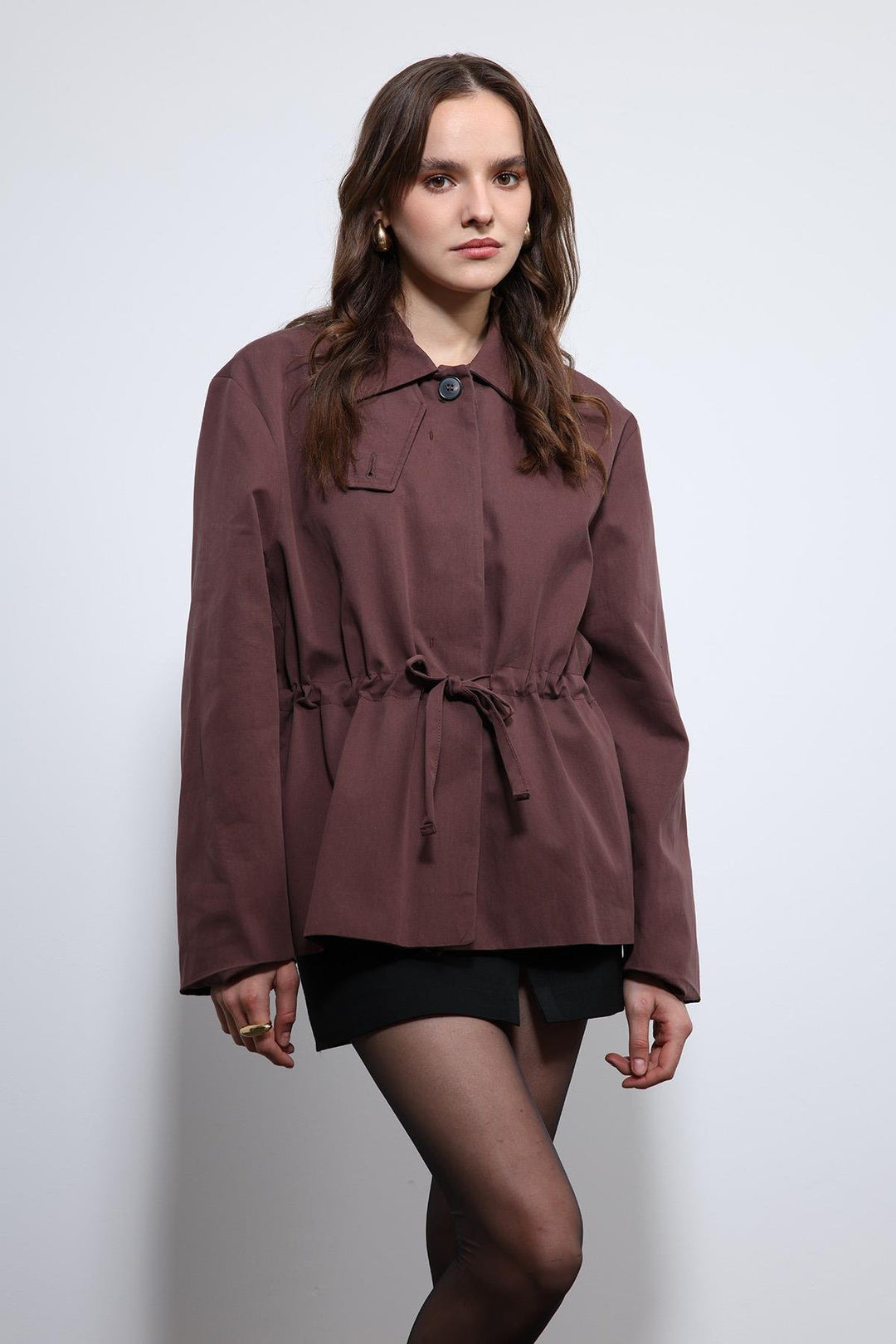 ANT Antioch Bordo Ayarlanabilir Bele Sahip Kısa Trençkot - Wyoming