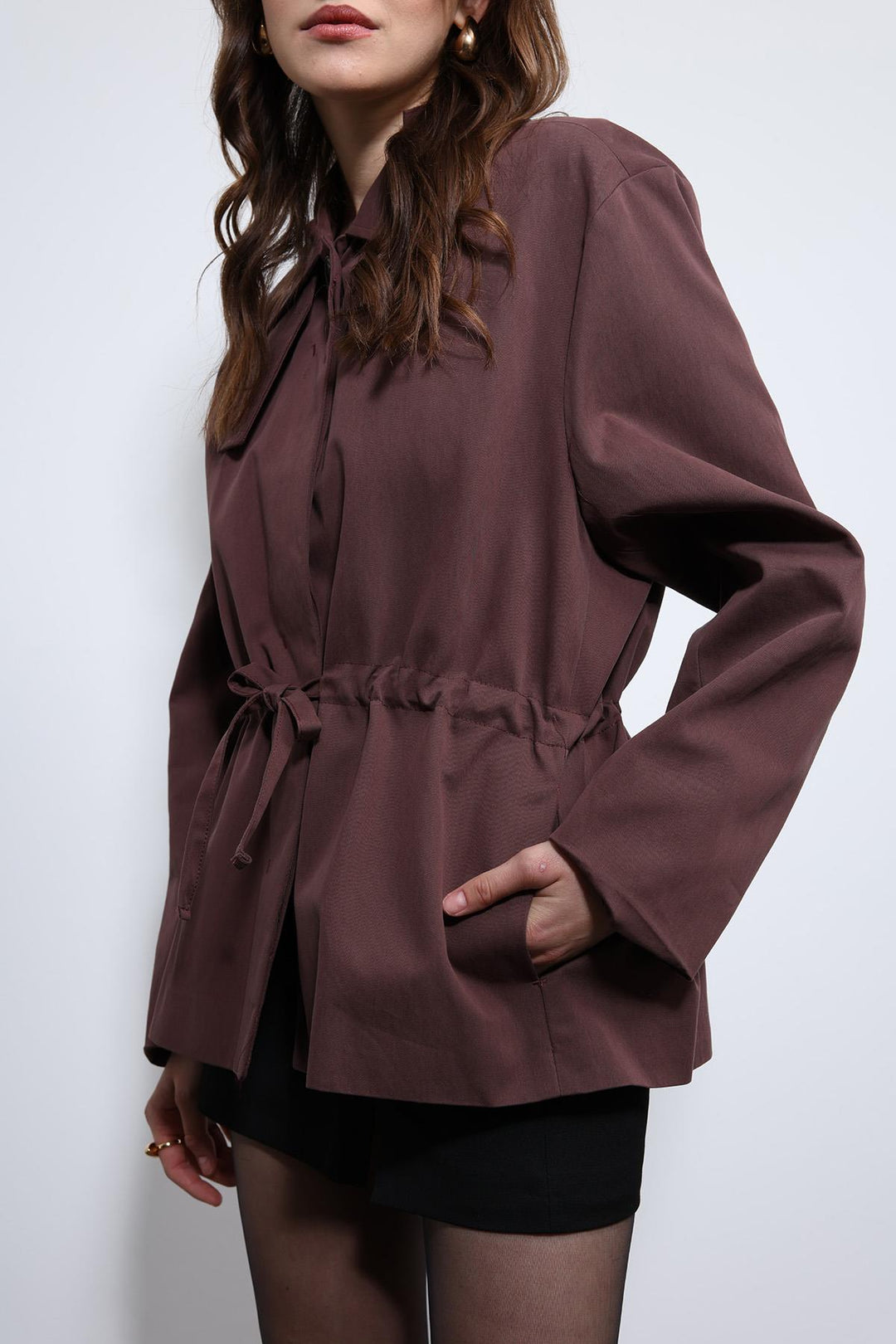 ANT Antioch Bordo Ayarlanabilir Bele Sahip Kısa Trençkot - Wyoming