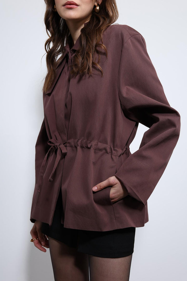 ANT Antioch Bordo Ayarlanabilir Bele Sahip Kısa Trençkot - Wyoming