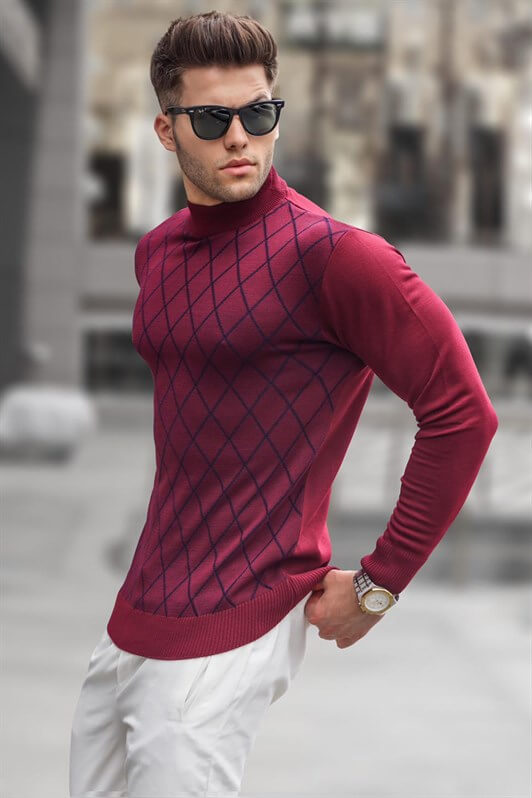 MDX Burgundy Fisherman Collar Sweater 5785 - Smila