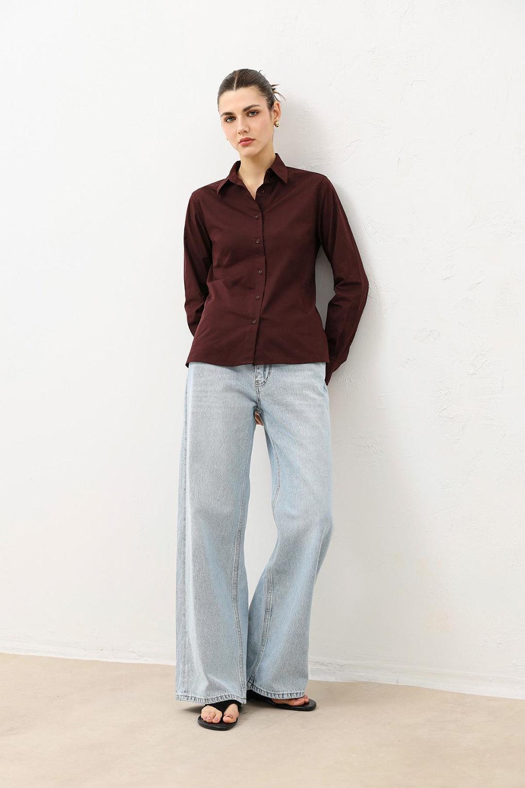 ANT Antioch Bordo Basic Slim Fit Kadın Gömlek - Balingen