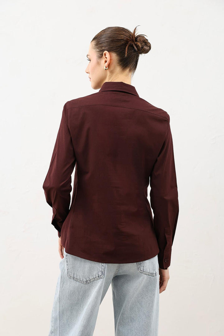 ANT Antioch Bordo Basic Slim Fit Kadın Gömlek - Balingen