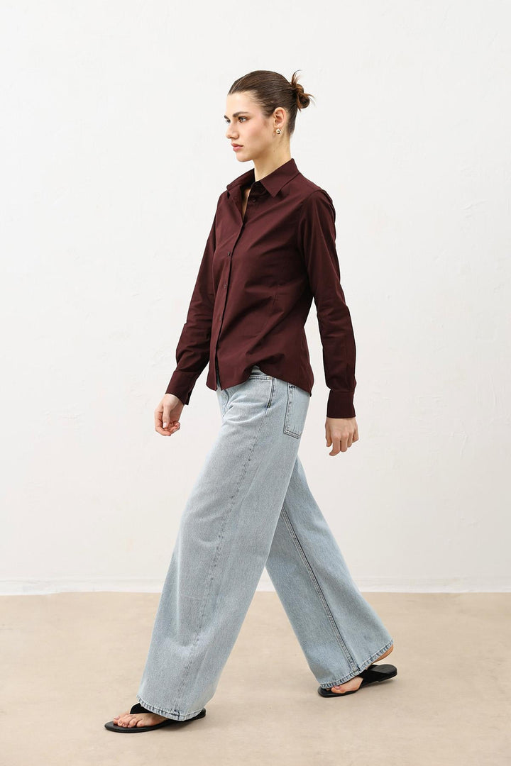 ANT Antioch Bordo Basic Slim Fit Kadın Gömlek - Balingen