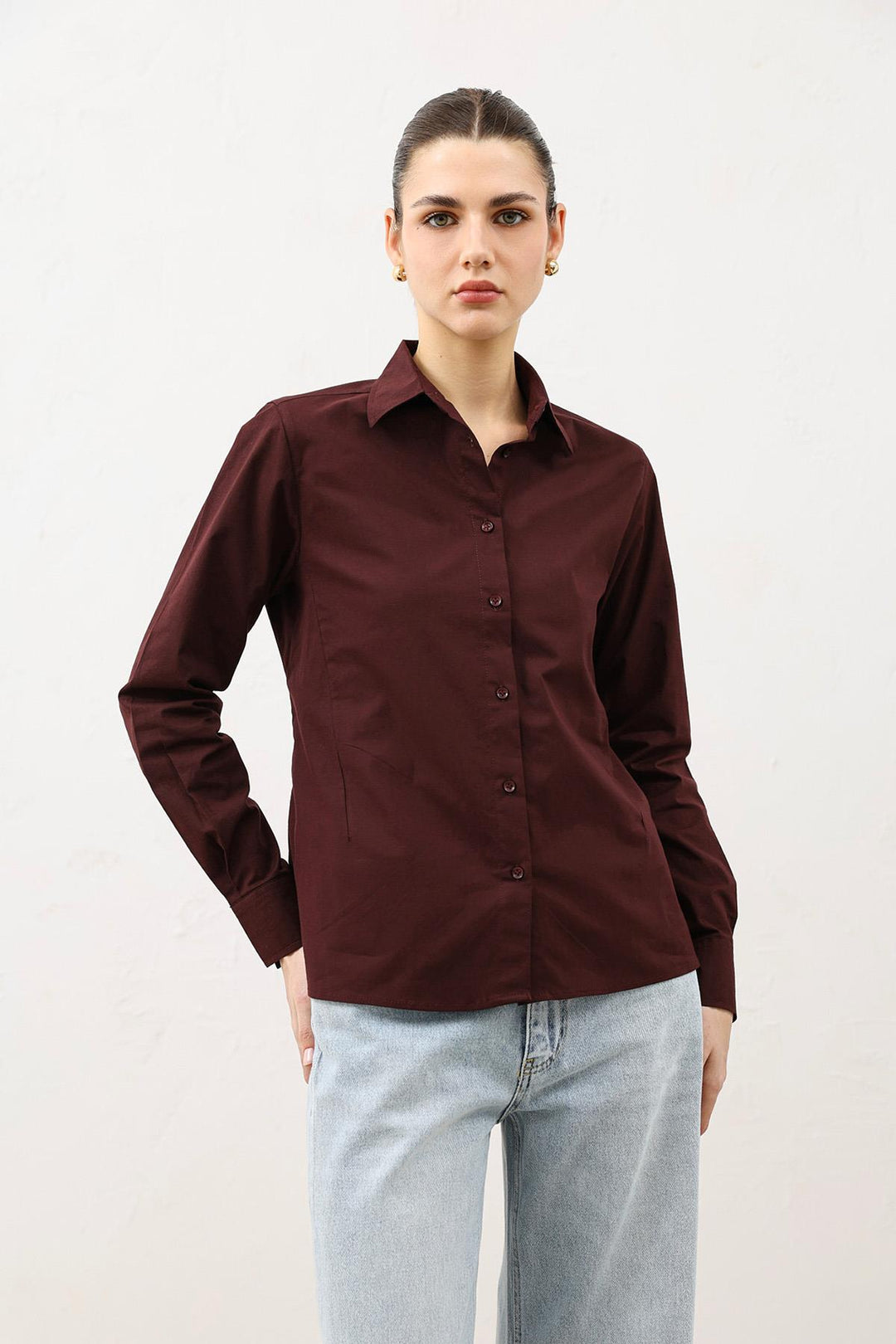 ANT Antioch Bordo Basic Slim Fit Kadın Gömlek - Balingen