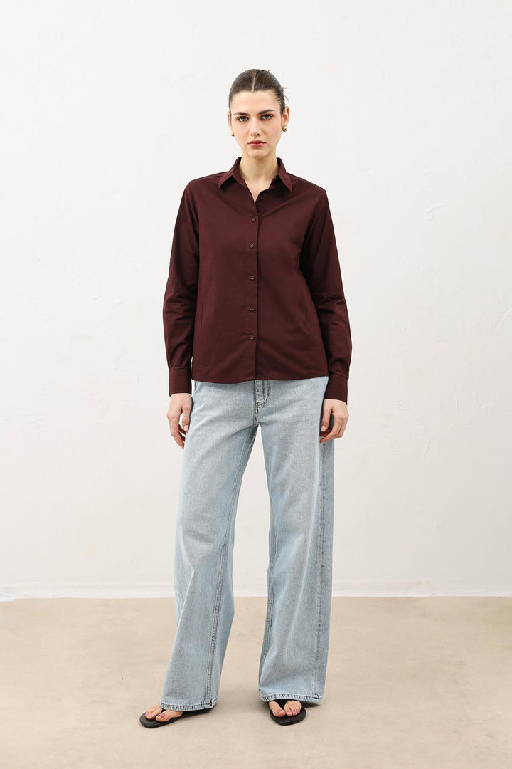 ANT Antioch Bordo Basic Slim Fit Kadın Gömlek - Balingen