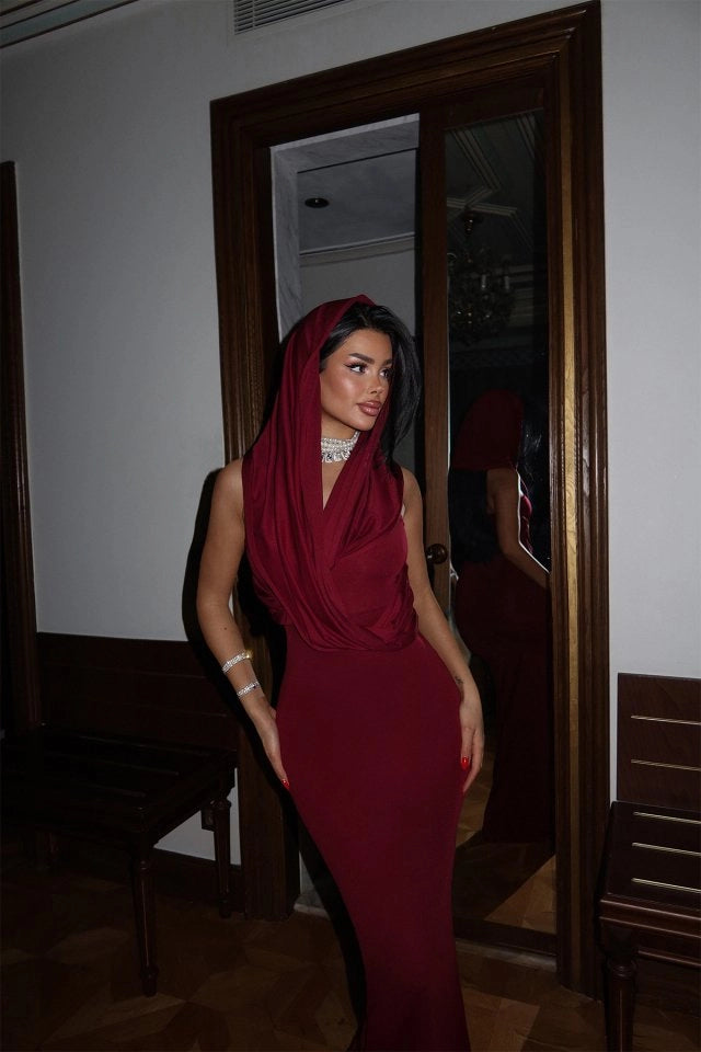 EYY Women Burgundy Basic Long Dress - Great Yarmouth