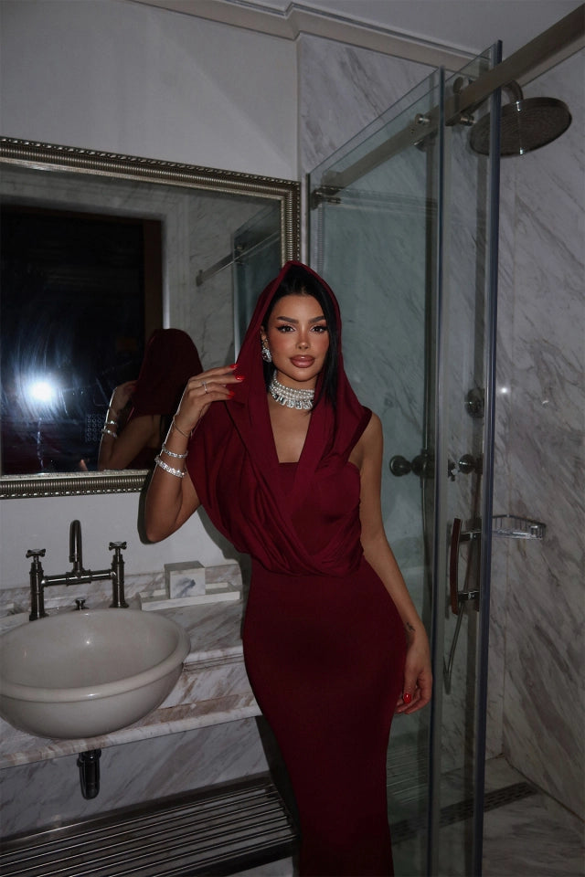 EYY Women Burgundy Basic Long Dress - Great Yarmouth