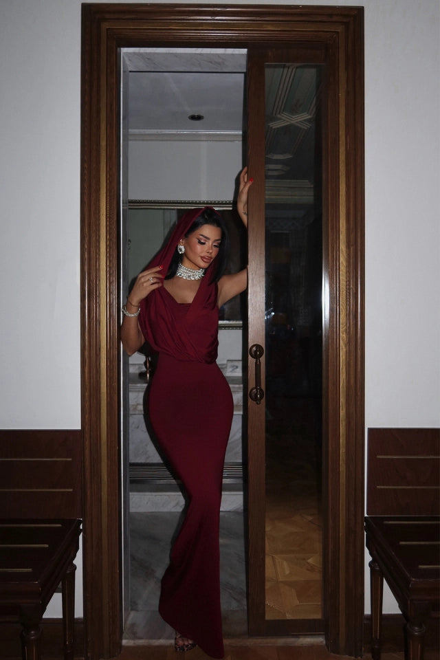EYY Women Burgundy Basic Long Dress - Great Yarmouth