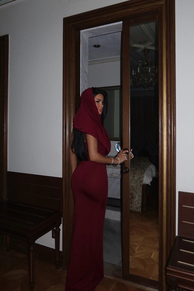 EYY Women Burgundy Basic Long Dress - Great Yarmouth