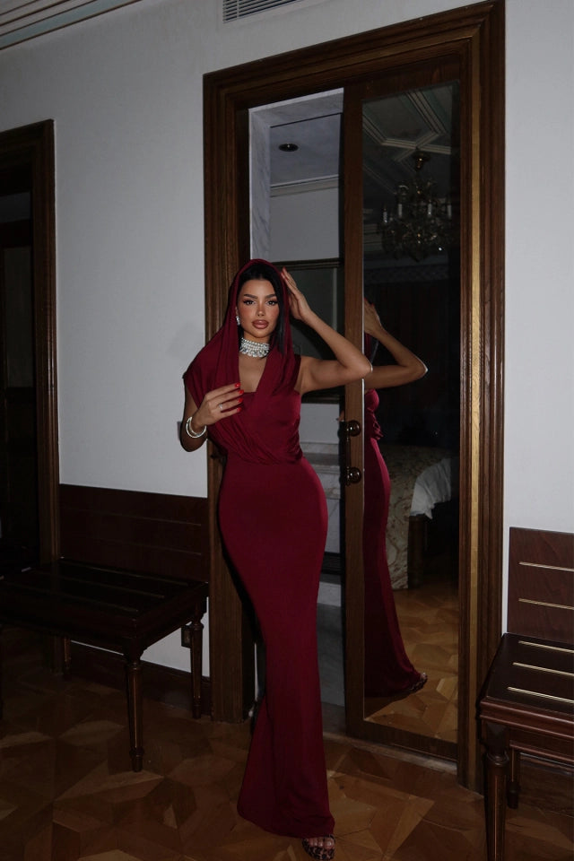 EYY Women Burgundy Basic Long Dress - Great Yarmouth