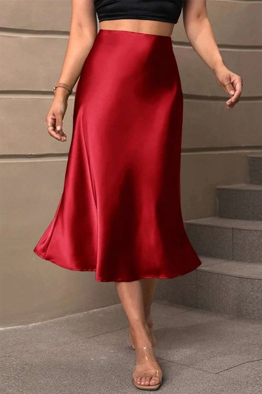 MDX Burgundy Basic Long Satin Skirt MG1409 - Montemorelos