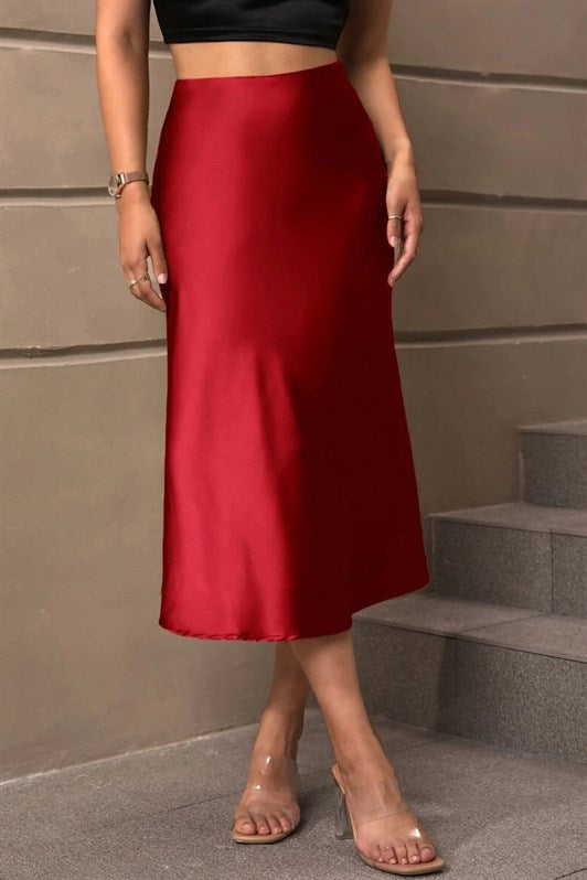 MDX Burgundy Basic Long Satin Skirt MG1409 - Montemorelos