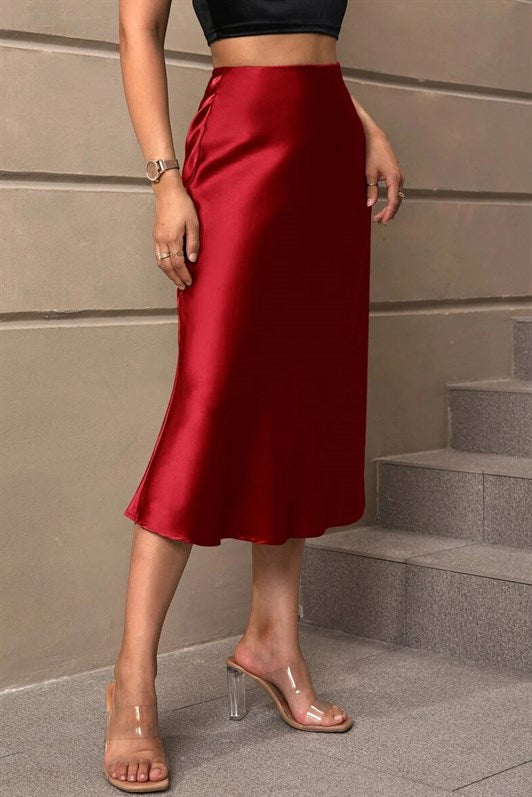 MDX Burgundy Basic Long Satin Skirt MG1409 - Montemorelos