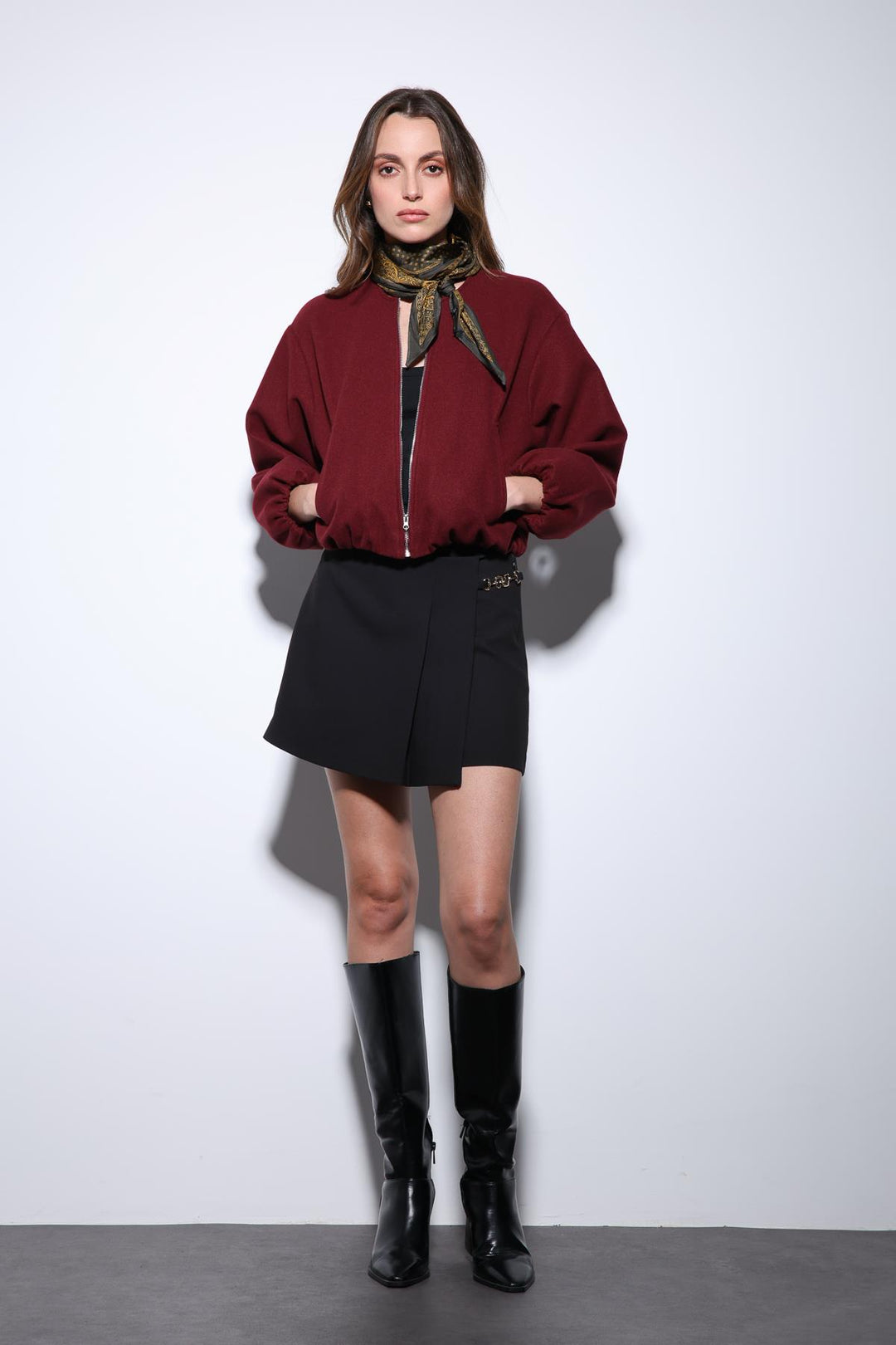 ANT Antioch Bordo Bel Lastikli Crop Kadın Mont - Chornomorsk