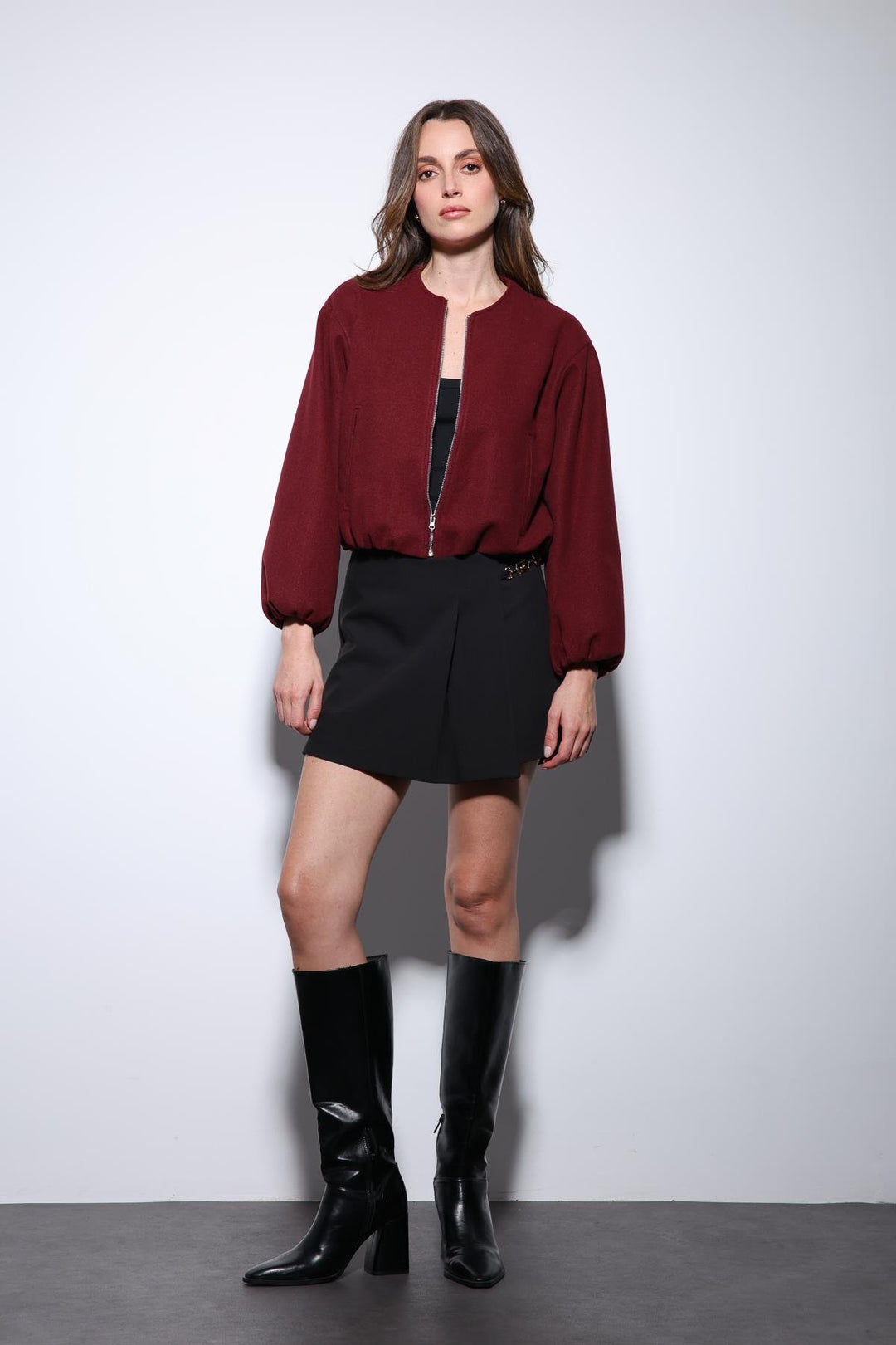 ANT Antioch Bordo Bel Lastikli Crop Kadın Mont - Chornomorsk