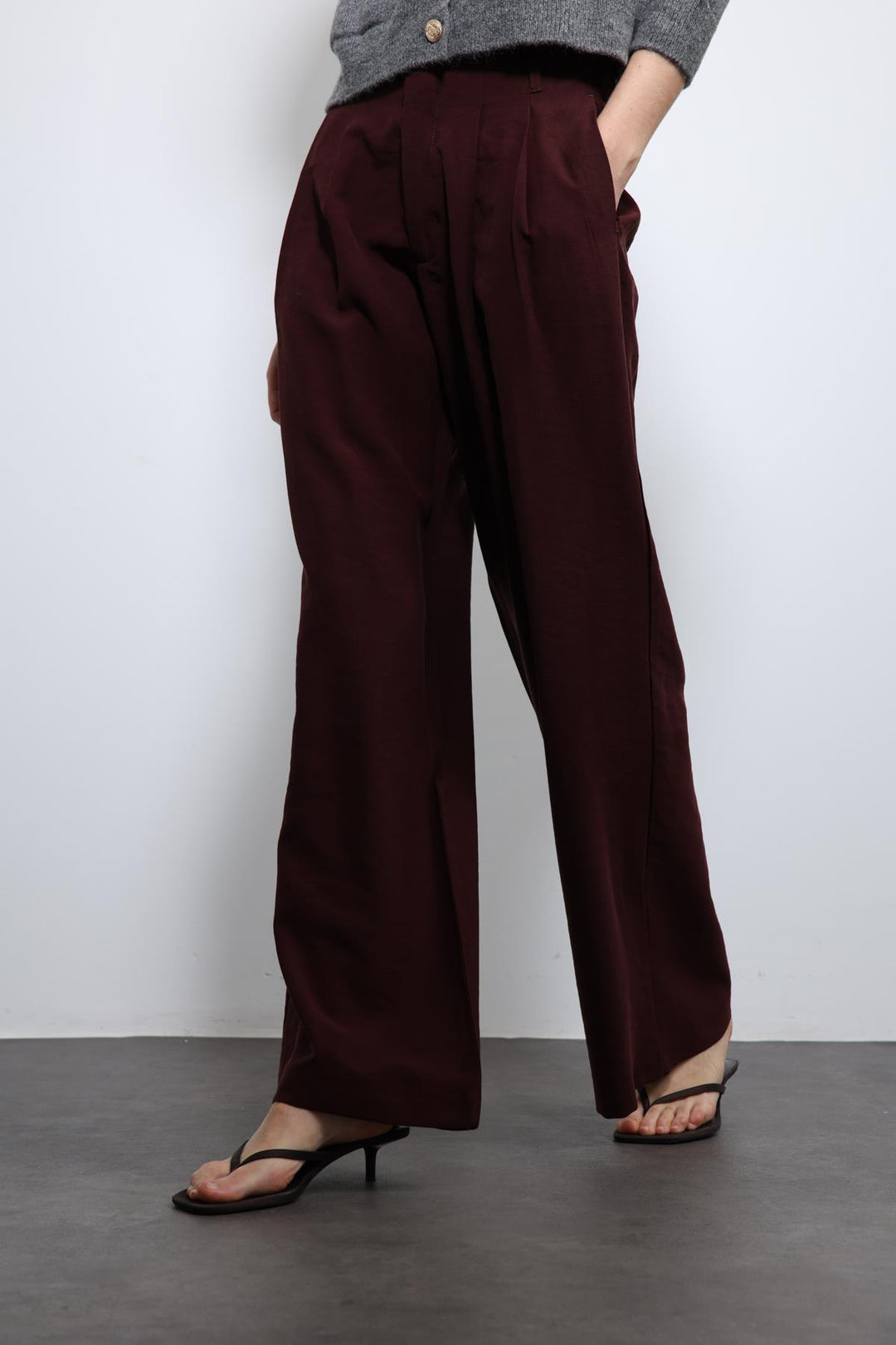 ANT Antioch Burgundy Elastic Waist Pleated Women's Pants - Orsha
