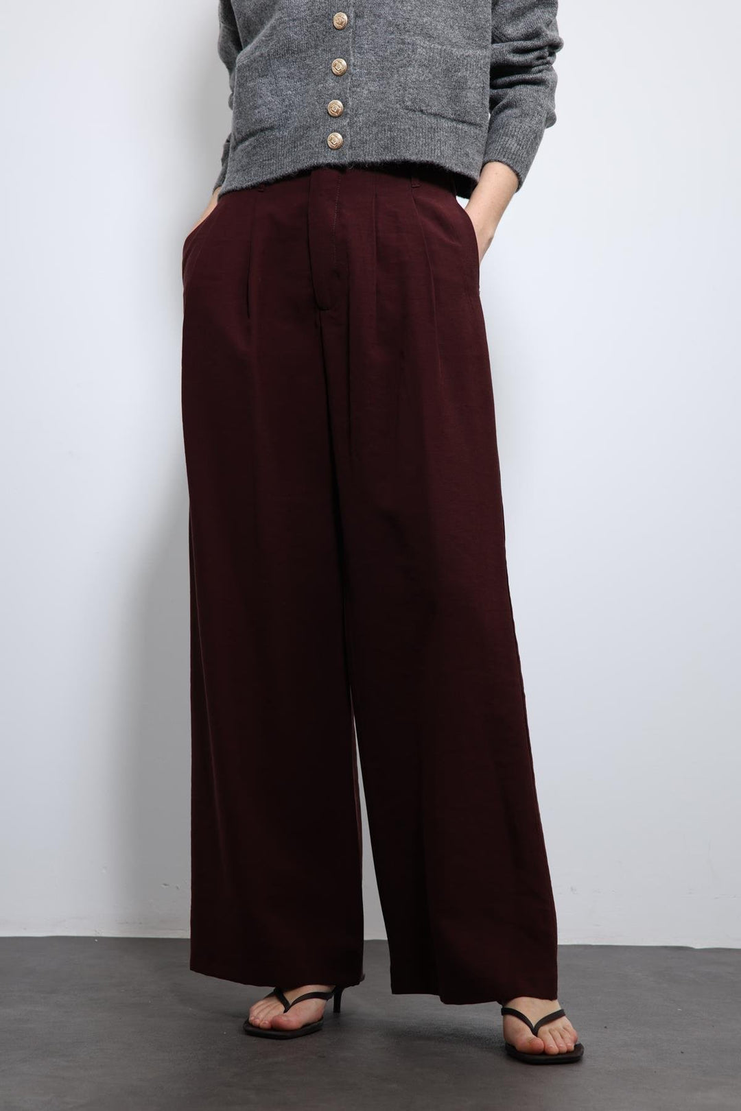 ANT Antioch Burgundy Elastic Waist Pleated Women's Pants - Orsha