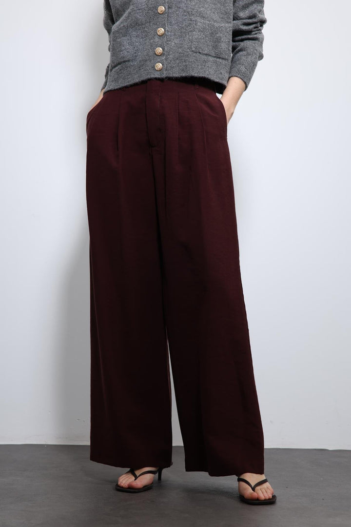 ANT Antioch Burgundy Elastic Waist Pleated Women's Pants - Orsha