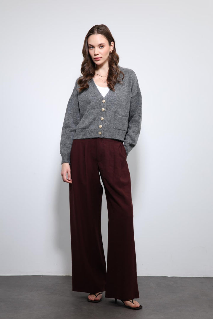 ANT Antioch Burgundy Elastic Waist Pleated Women's Pants - Orsha