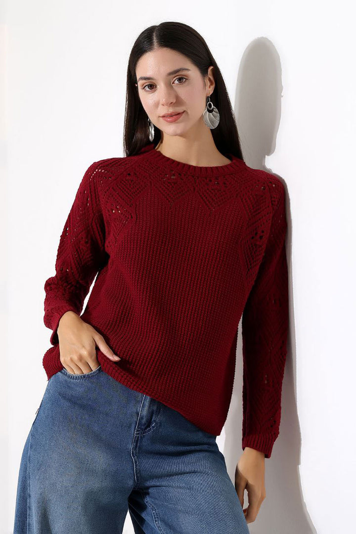 Burgundy Bicycle Collar Embroidered Sweater BCES-252036 - San Jacinto