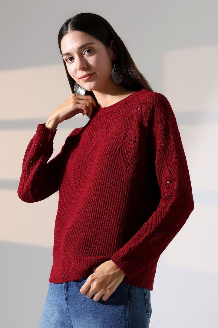 Burgundy Bicycle Collar Embroidered Sweater BCES-252036 - San Jacinto