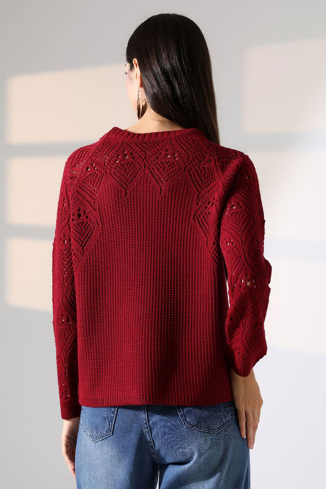 Burgundy Bicycle Collar Embroidered Sweater BCES-252036 - San Jacinto