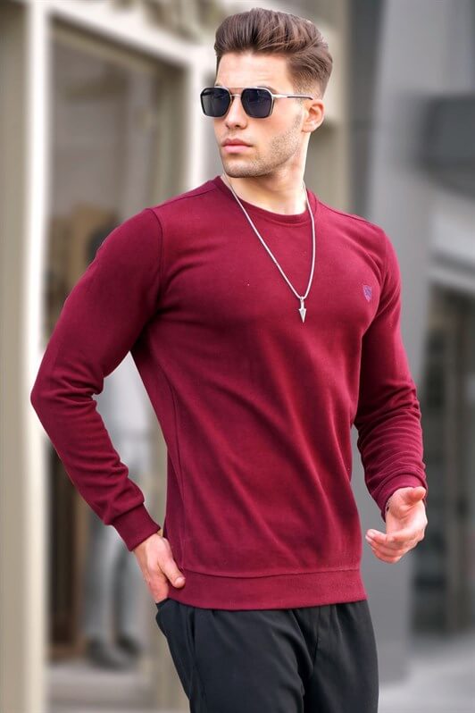MDX Burgundy Bicycle Collar Regular Fit Basic Sweatshirt 5799 - Aveiro
