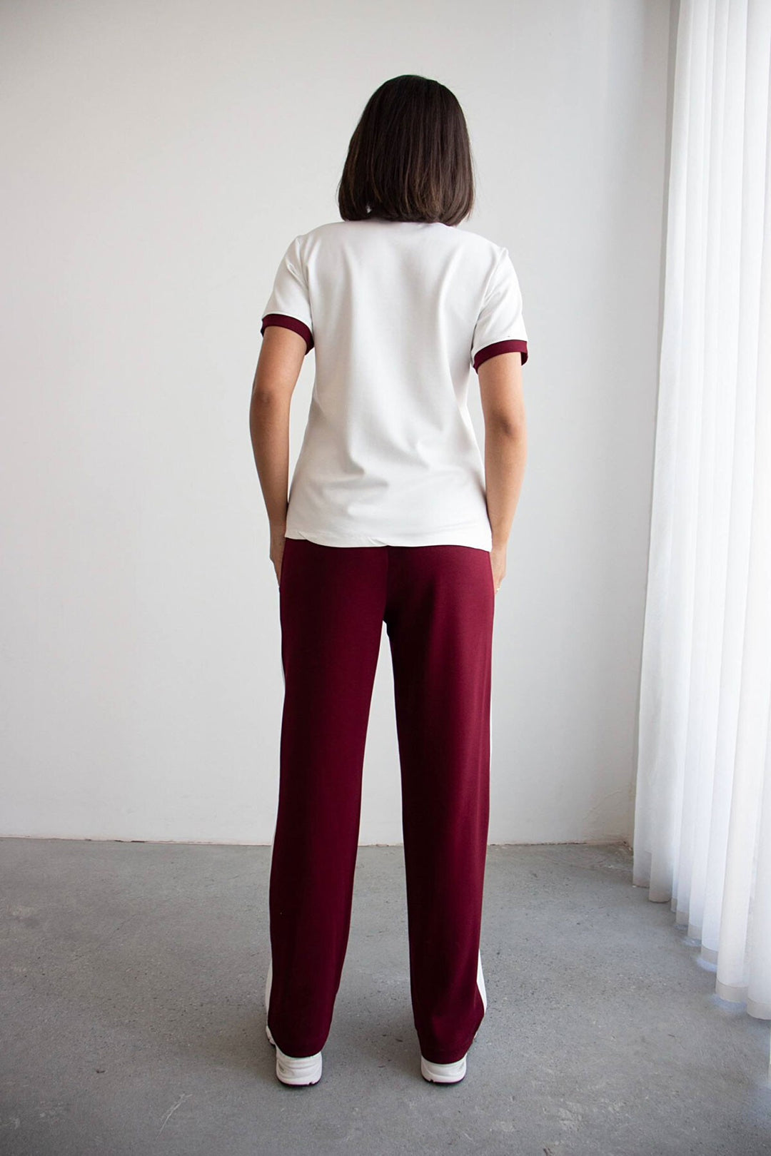 Bordo Blok Detaylı Yumuşak Dokulu Modal Kumaş Alt Üst Takım BCHN-2626126 - Zhytomyr