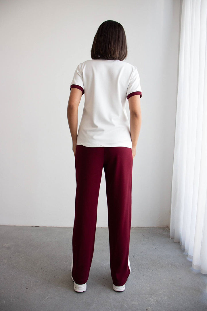 Bordo Blok Detaylı Yumuşak Dokulu Modal Kumaş Alt Üst Takım BCHN-2626126 - Zhytomyr