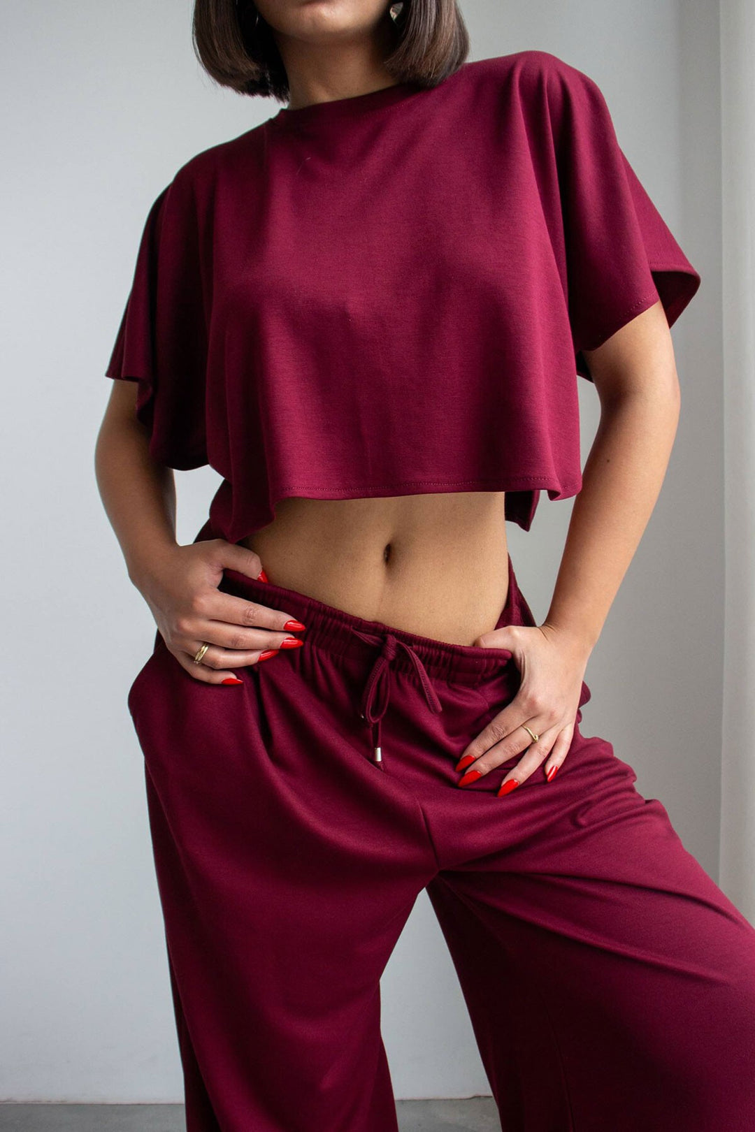 Bordo Bol Paça Rahat Kesim Modal Kumaş Alt Üst Takım - Angoulême