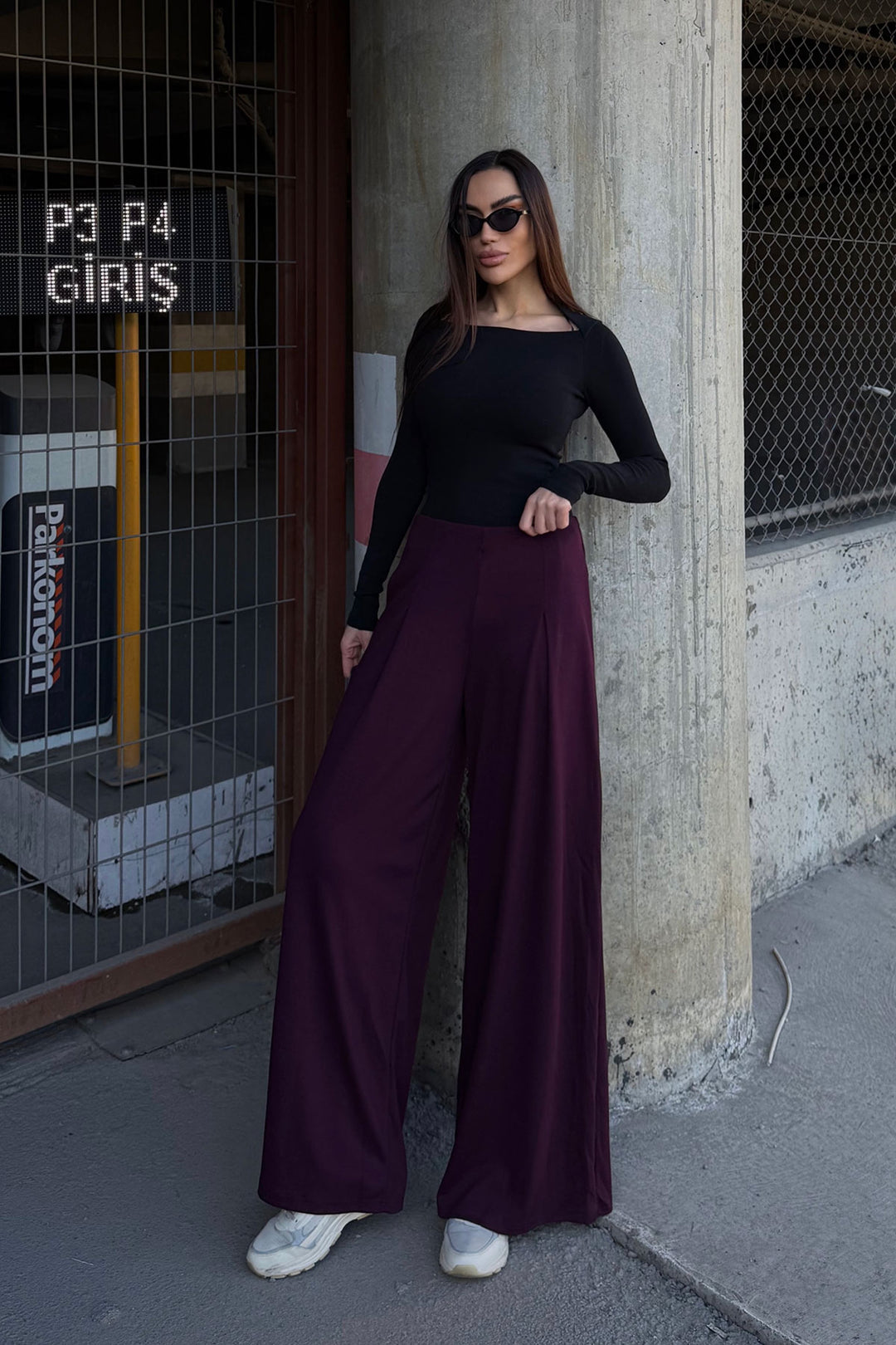 Burgundy Pocketed Flared Ultra Soft Fabric Trousers BCDF-25P0001 - Clovis