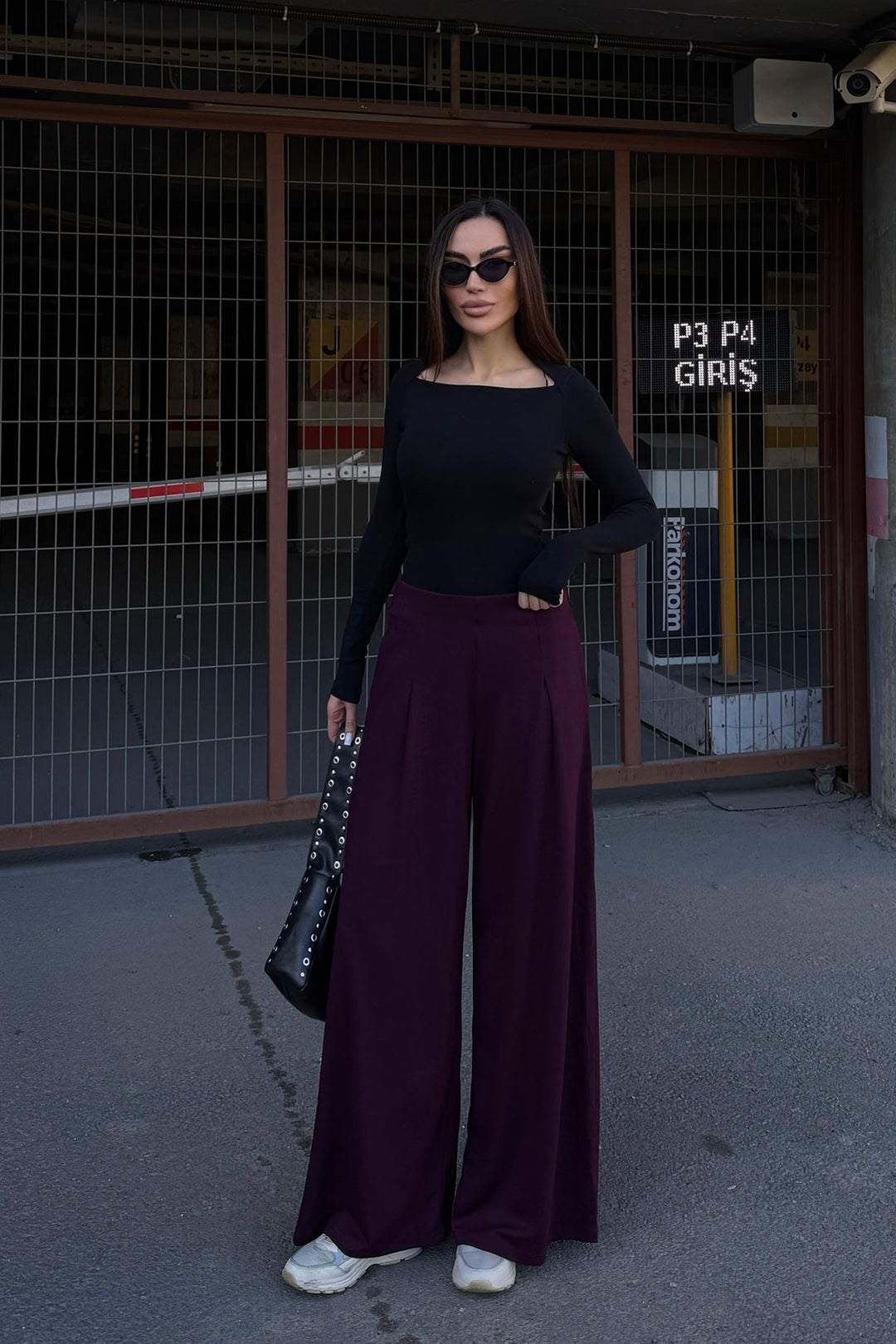 Burgundy Pocketed Flared Ultra Soft Fabric Trousers BCDF-25P0001 - Clovis