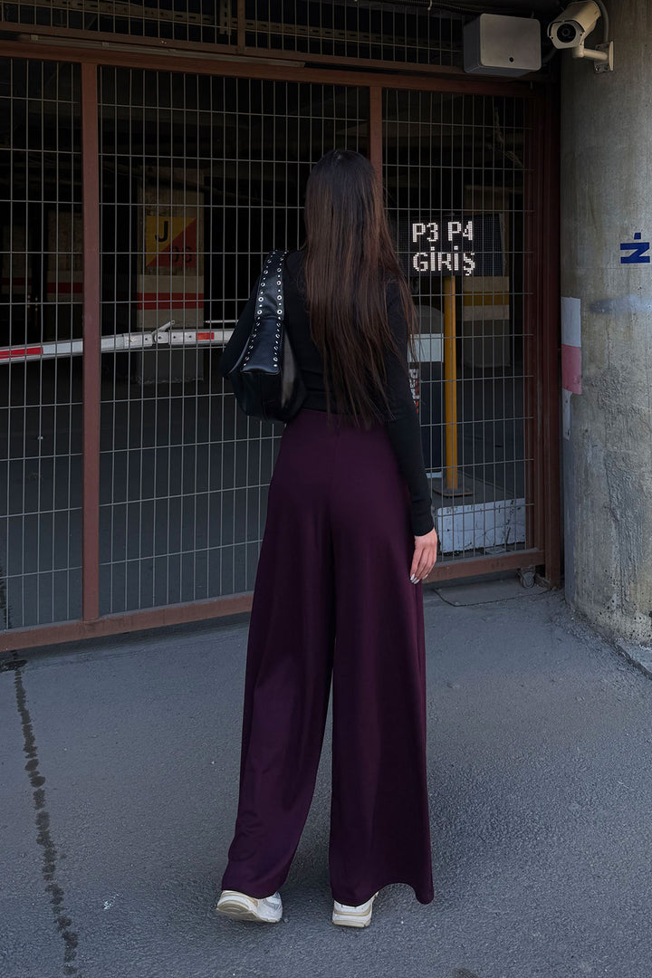 Burgundy Pocketed Flared Ultra Soft Fabric Trousers BCDF-25P0001 - Clovis