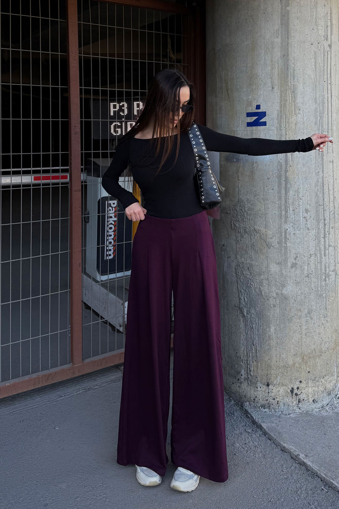 Burgundy Pocketed Flared Ultra Soft Fabric Trousers BCDF-25P0001 - Clovis