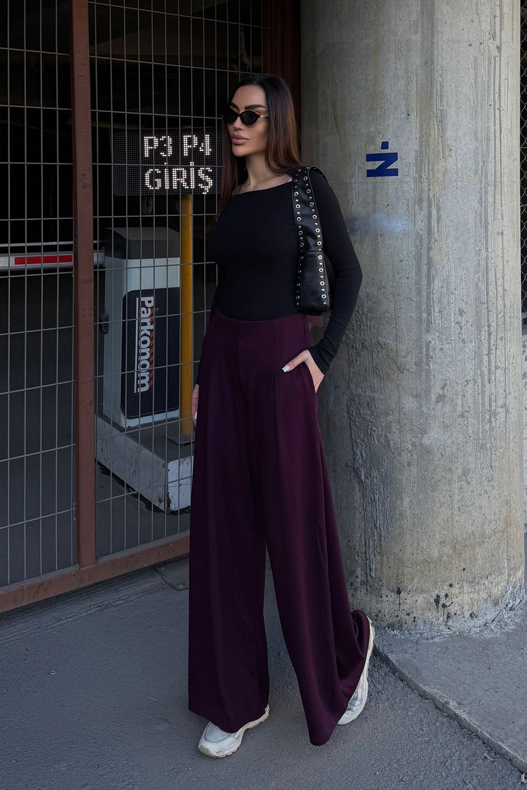 Burgundy Pocketed Flared Ultra Soft Fabric Trousers BCDF-25P0001 - Clovis