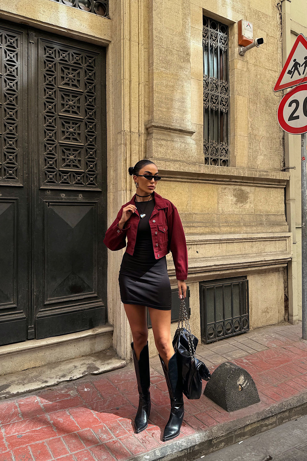 Burgundy Double Pocket Denim Crop Jacket BCDF-255419 - Lubbock
