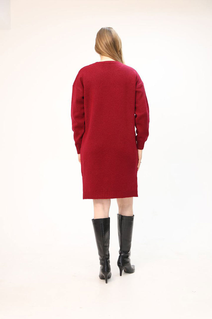 Burgundy Double Pocket Bicycle Collar Tunic Dress BCES-252022 - Dudley