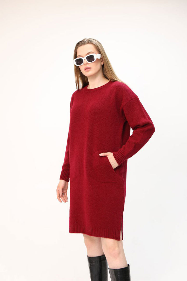 Burgundy Double Pocket Bicycle Collar Tunic Dress BCES-252022 - Dudley